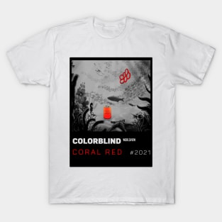 CORAL RED - black card - by  COLORBLIND WorldView T-Shirt